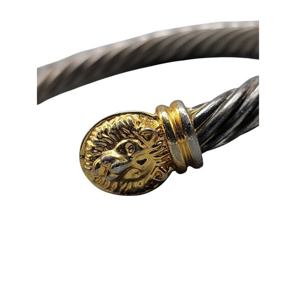 Twisted Cable Open Cuff Bracelet Lion Head End Caps Adjustable Silver/Gold Tone - Picture 16 of 16
